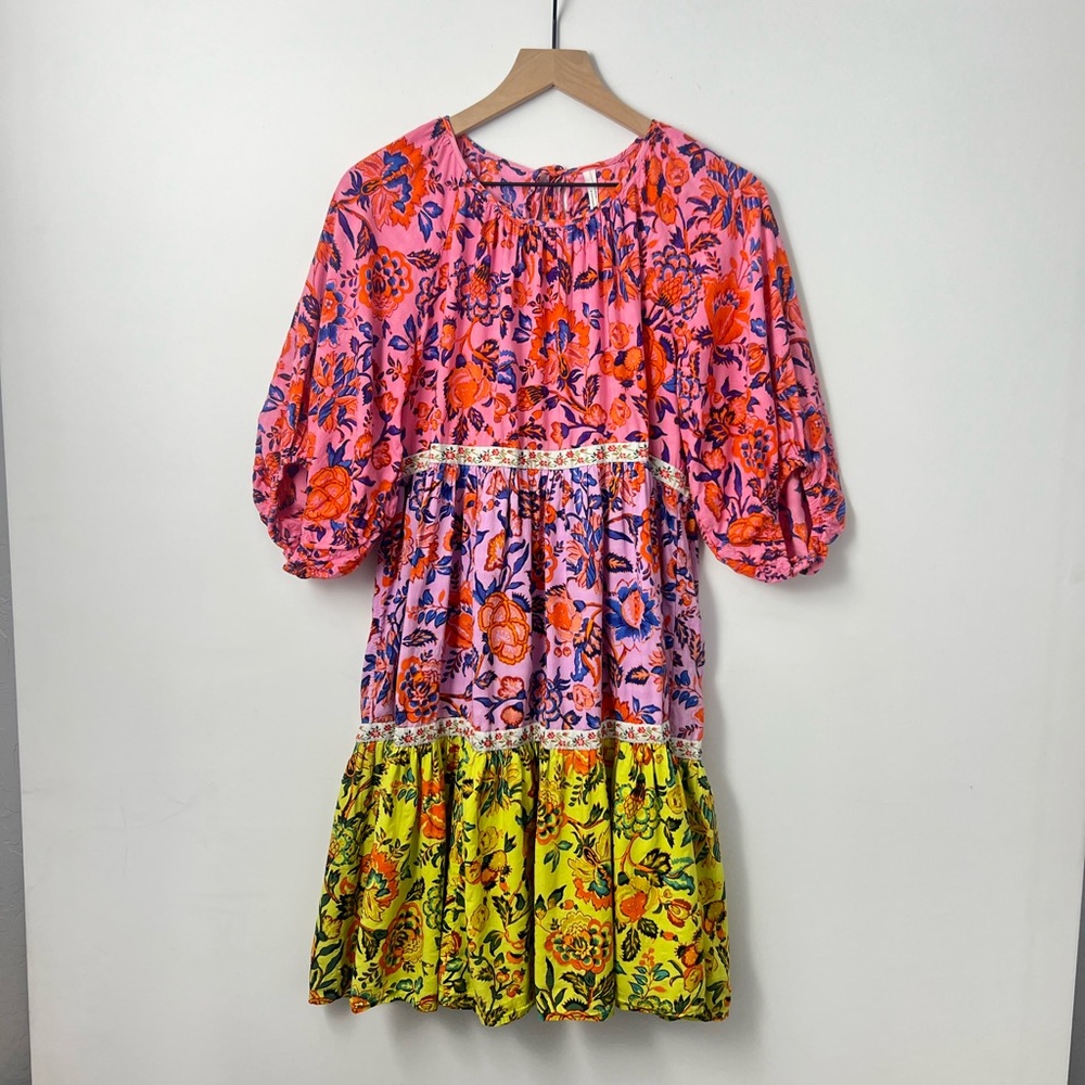 Anthropologie Mabel Tiered Floral Peasant Mini Dress Size Small